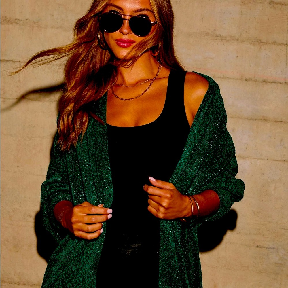 By Vici Sweet Dream Chenille Dolman Cardigan In Pine Tree Color Size Small!